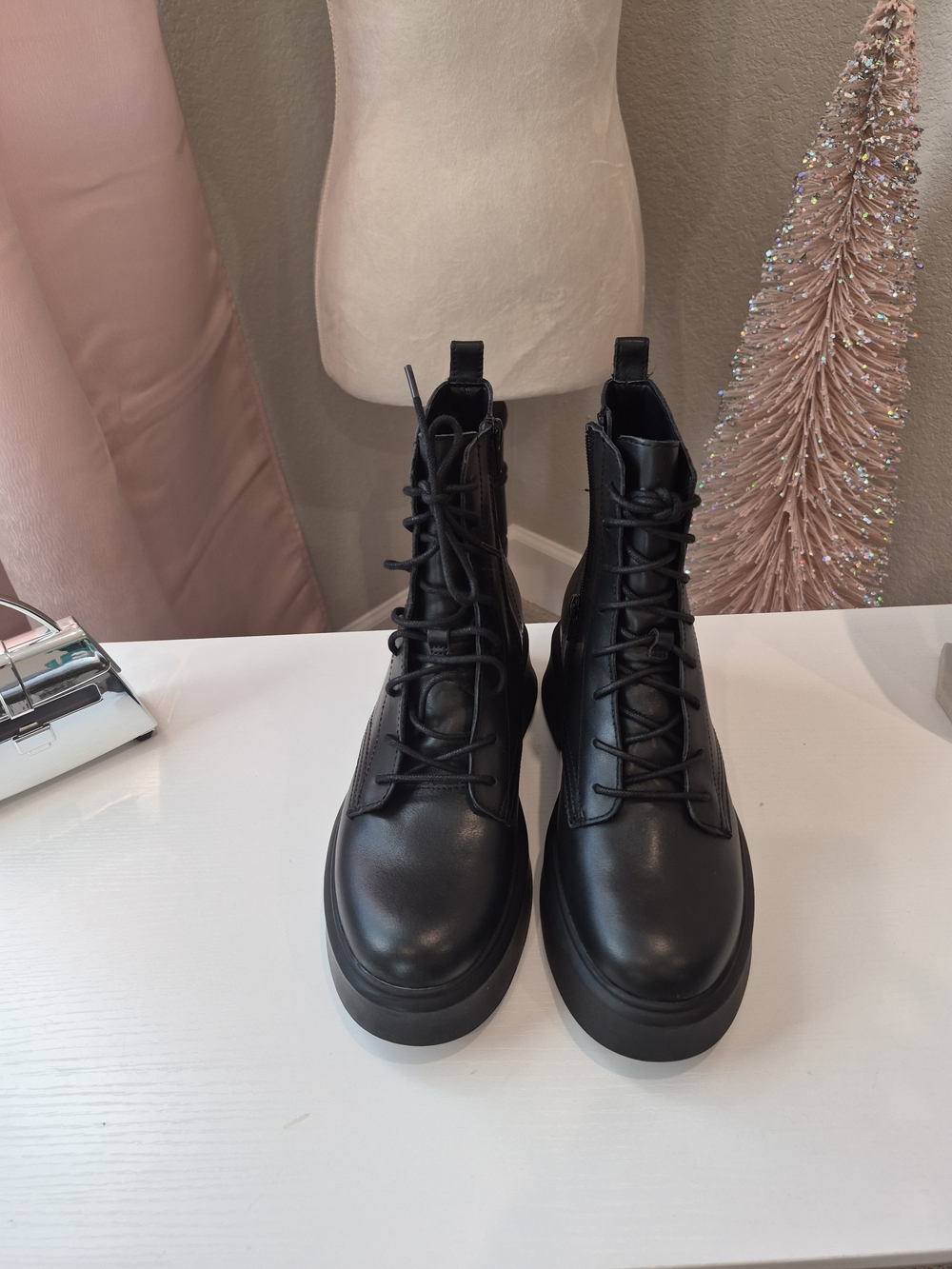 Steve Madden Black Lace-Up Platform Combat Boots